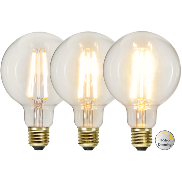 3 standen G95 lamp  - 6.5W -Super Warm Wit (< 2200K) -Dimbaar met schakelaar -3 step dimming