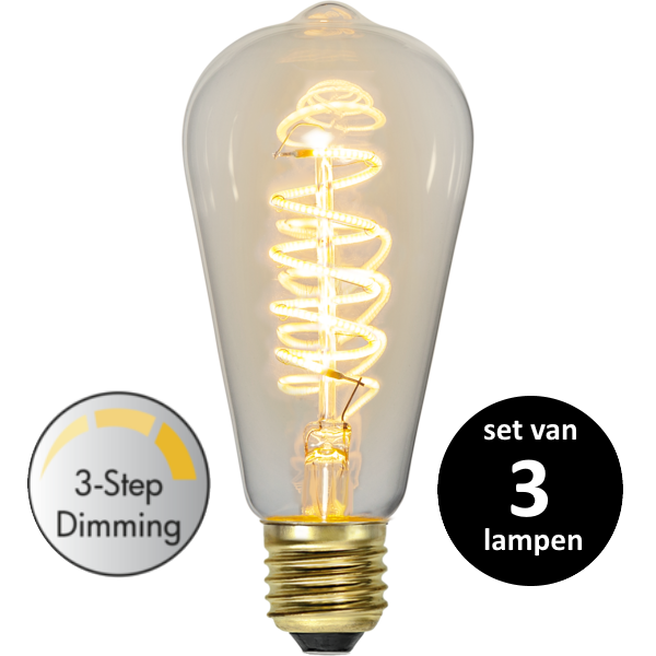 Star Trading LED Edison lamp lichtbron - E27 - 3 standen lamp - Super Warm Wit <2200K - 4 Watt - ver Star Trading LED Edison lamp lichtbron - E27 - 3 standen lamp - Super Warm Wit <2200K - 4 Watt - ver