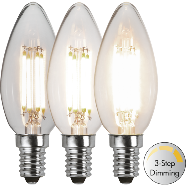 3 standen kaars led lamp  - 4W -Warm Wit (3000K) -Dimbaar met schakelaar -3 step dimming