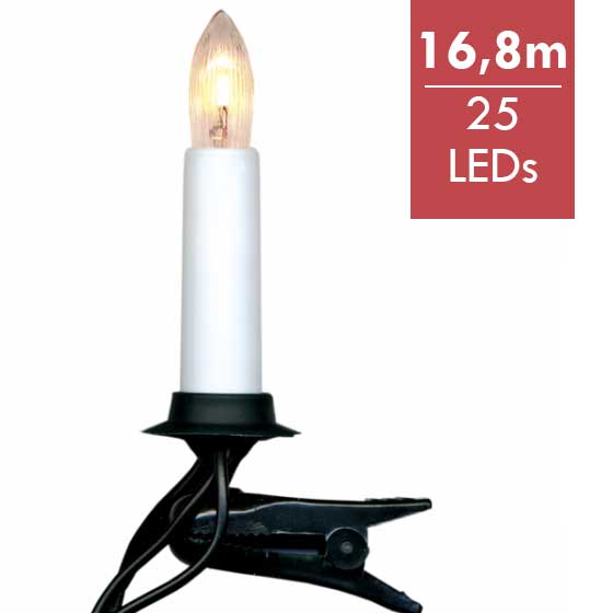 LED kaarsjes voor kerstboom -16,8m -25 lampjes -lichtkleur: Warm Wit -met stekker -Kerstdecoratie