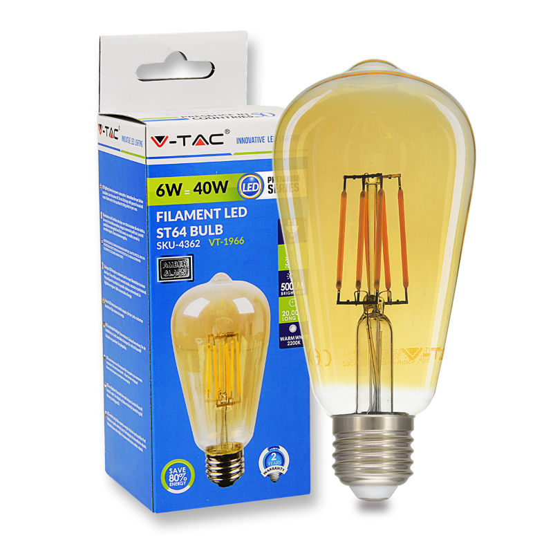 E27 Druppel LED Lamp -Super Warm Wit (< 2200K) -6 Watt, vervangt 40W Halogeen -V-Tac