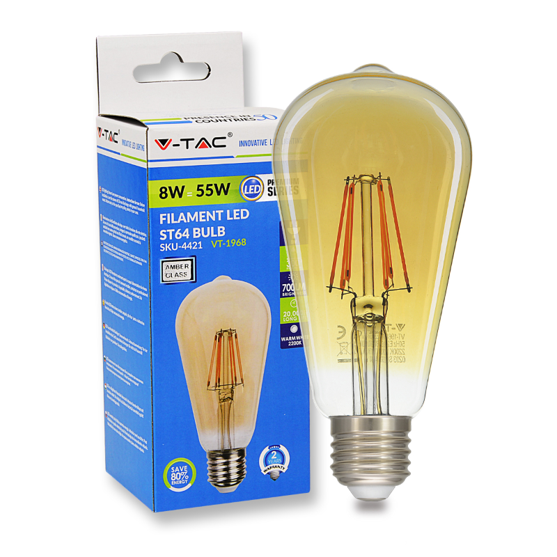 E27 Druppel LED Lamp -Super Warm Wit (< 2200K) -8 Watt, vervangt 55W Halogeen -V-Tac