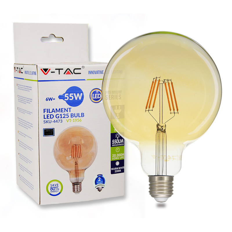 E27 Bol XXL LED Lamp -Super Warm Wit (< 2200K) -6 Watt, vervangt 55W Halogeen -V-Tac
