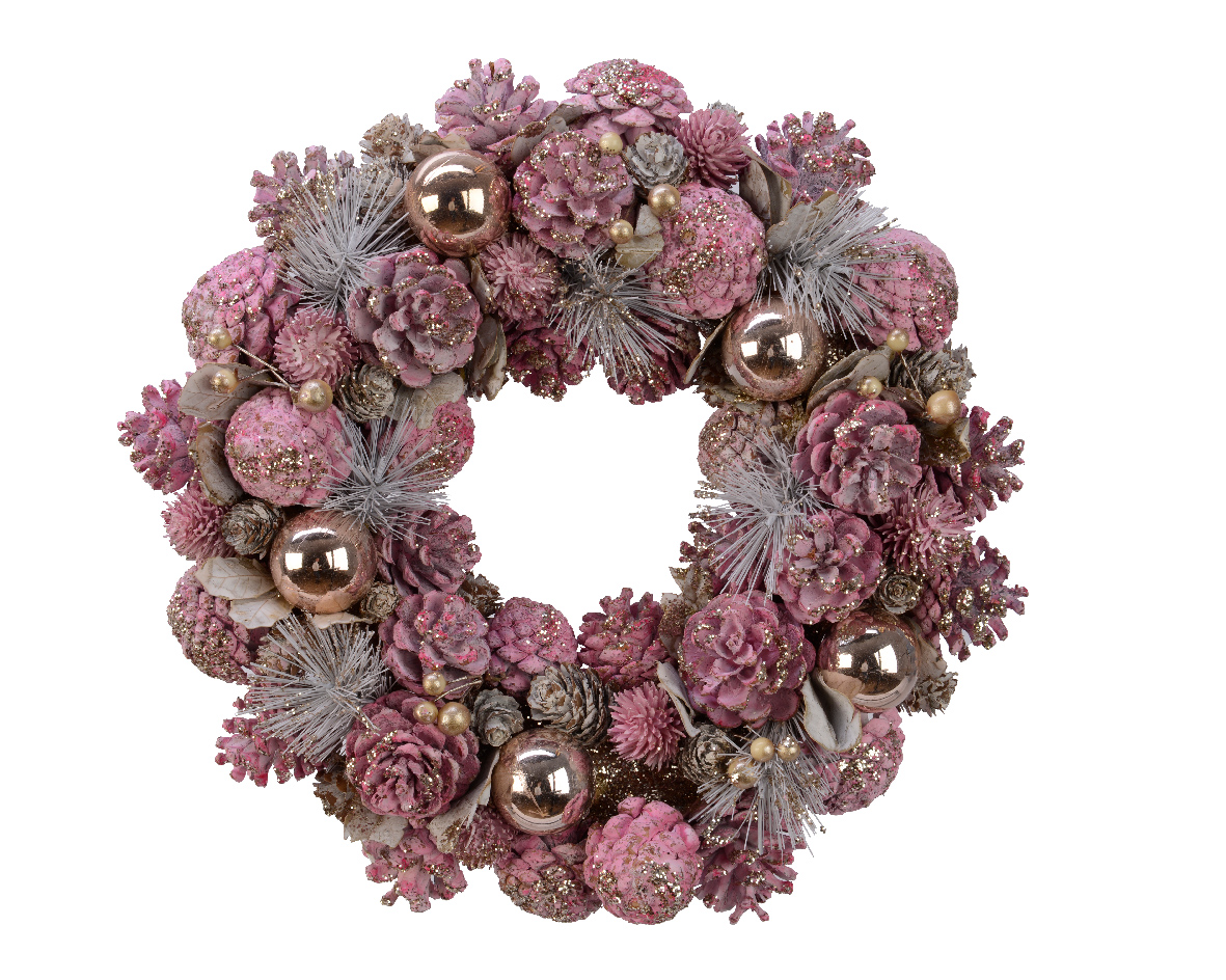 Decoratieve kerstkrans roze - Ø 34CM Decoratieve kerstkrans roze - Ø 34CM