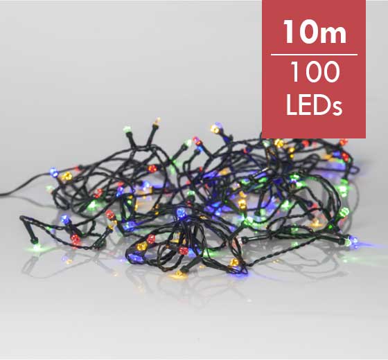 RGB kerstverlichting -10m 100 lampjes -buiten -Ook geschikt voor buiten -lichtkleur: RGB -Werkt op batterijen -Met timer functie -Kerstdecoratie