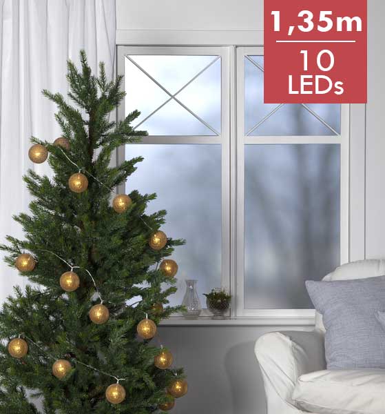 LED ketting Jolly -Glitter goud -lichtkleur: Warm Wit -Werkt op batterijen -Met timer functie -Kerstdecoratie