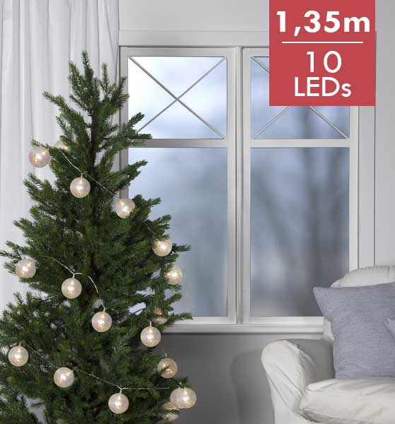 LED ketting Jolly -Glitter zilver -lichtkleur: Warm Wit -Werkt op batterijen -Met timer functie -Kerstdecoratie