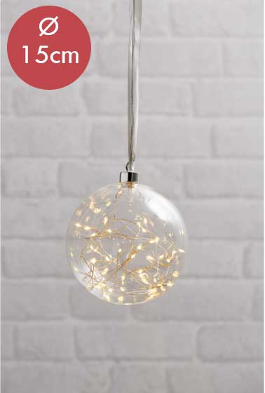 Kerstbal met lampjes 15cm -transparant -lichtkleur: Warm Wit -met stekker -Kerstdecoratie