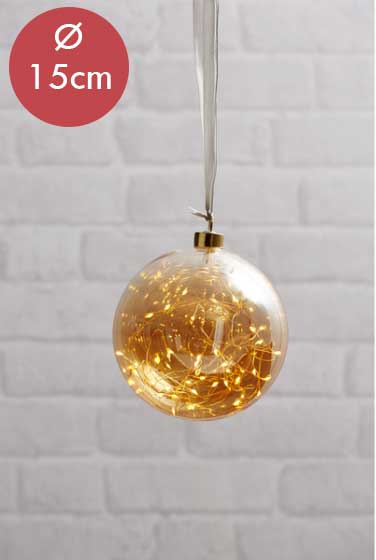 Kerstbal met lampjes 15cm -amber -met stekker -Kerstdecoratie