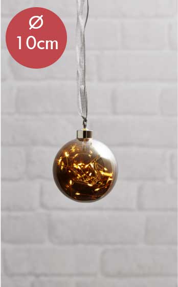 Kerstbal met lampjes 10cm -Donker  -lichtkleur: Warm Wit -Kerstdecoratie
