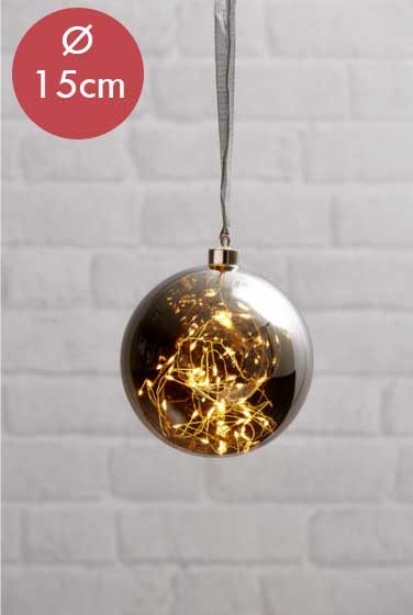 Kerstbal met lampjes 15cm -Donker -lichtkleur: Warm Wit -met stekker -Kerstdecoratie