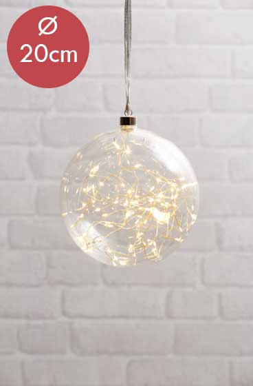 Kerstbal met lampjes 20cm -transparant -lichtkleur: Warm Wit -met stekker -Kerstdecoratie