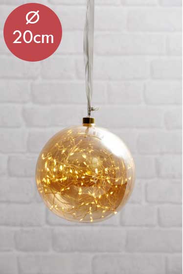 Kerstbal met lampjes 20cm -amber -lichtkleur: Warm Wit -met stekker -Kerstdecoratie