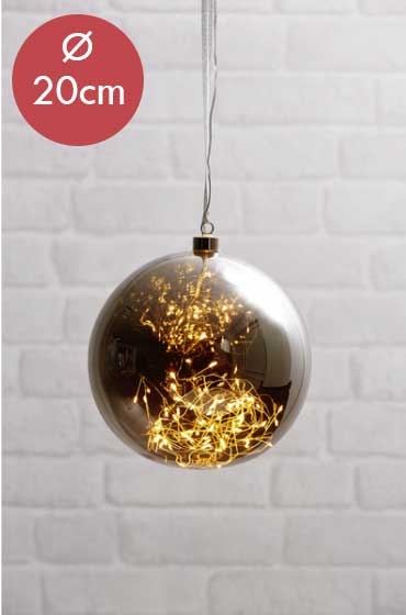 Kerstbal met lampjes 20cm -zwart -lichtkleur: Warm Wit -met stekker -Kerstdecoratie