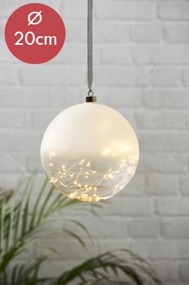 Kerstbal met lampjes 20cm -Frosted -lichtkleur: Warm Wit -met stekker -Kerstdecoratie