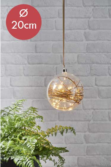 Kerstbal met lampjes 20cm -zilver -lichtkleur: Warm Wit -met stekker -Kerstdecoratie