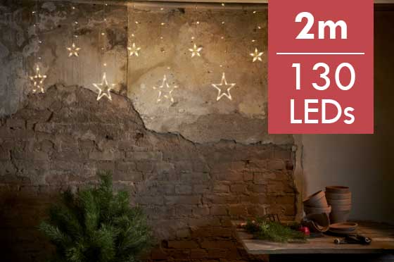 Lichtgordijn Cortina LED 2 m -130 lampjes -warm wit licht -Ook geschikt voor buiten  -lichtkleur: Warm Wit -met stekker -Kerstdecoratie