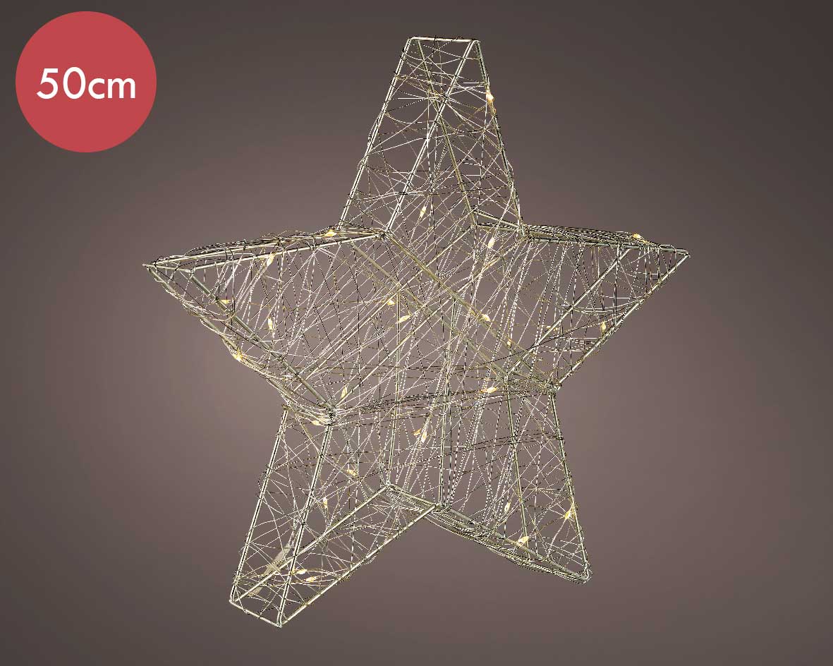 Stalen kerstster met 60 micro LED lampjes -50CM  -lichtkleur: Warm Wit -met stekker -Kerstdecoratie