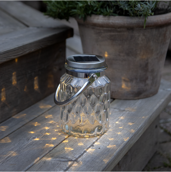 Solar Tuinverlichting decoratie  LantaarnPireus Amber licht -Transparant  -16 cm hoog