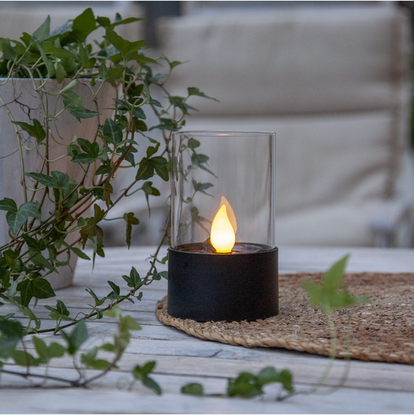 Solar Tuinverlichting decoratie  Lantaarn Kaars Puloun Amber licht -Zwart  -25 cm hoog