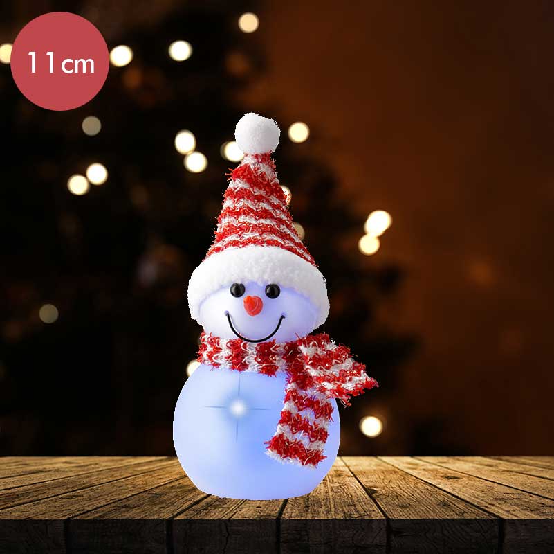Rode sneeuwpop met veranderde kleuren LED verlichting 11CM  -lichtkleur: RGB -Werkt op batterijen -Met timer functie -Kerstdecoratie