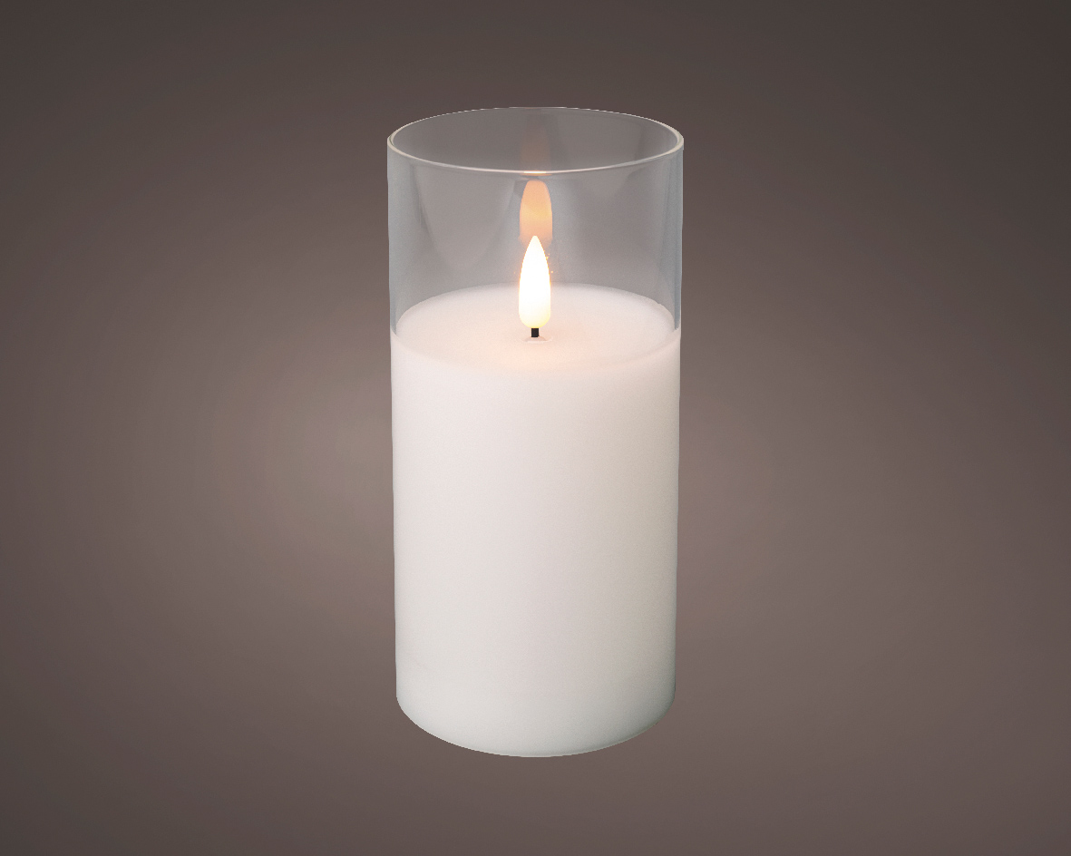 LED kaars wit met helder glas en vlam effect - 7,5 x 15cm - voor binnen LED kaars wit met helder glas en vlam effect - 7,5 x 15cm - voor binnen