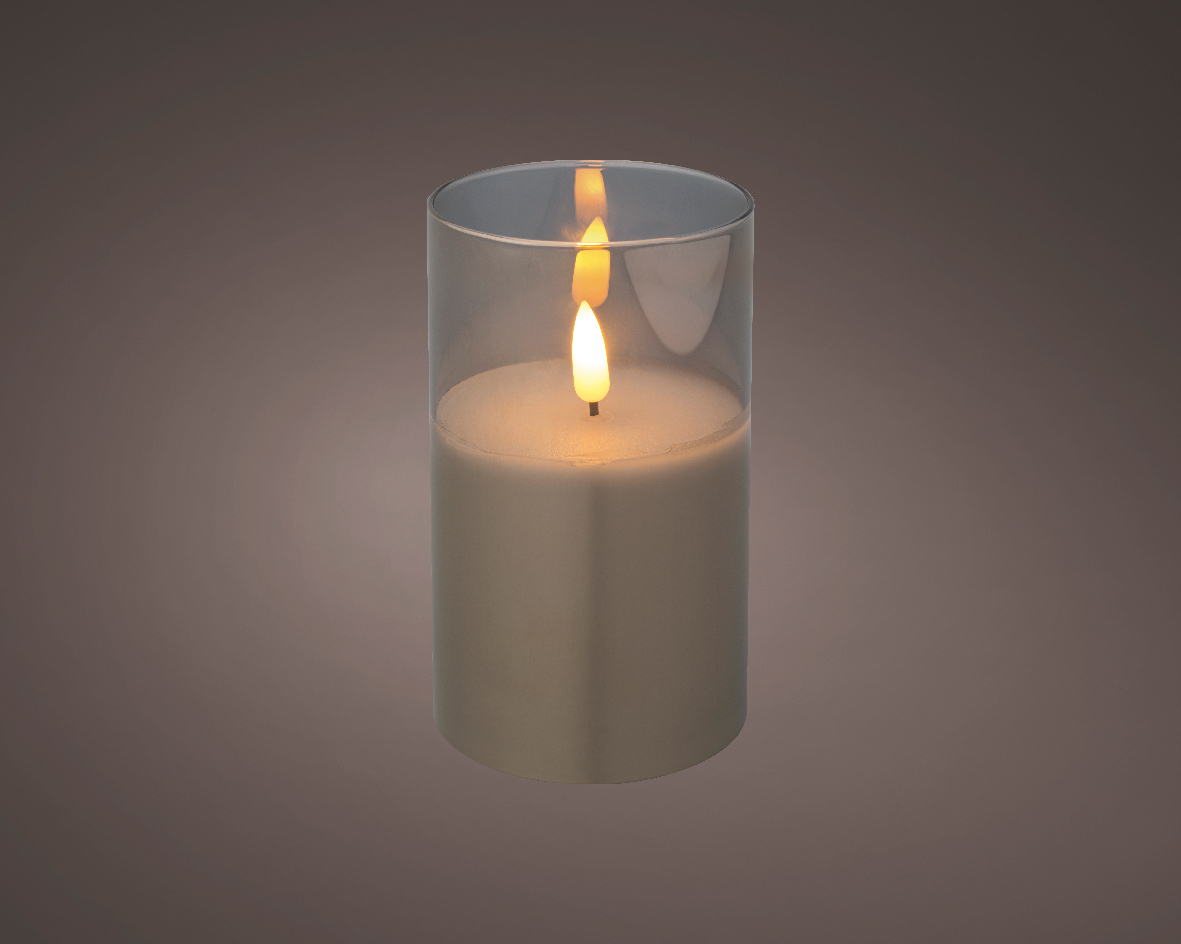 LED kaars cedar bruin met rook glas en vlam effect - 7,5 x 12,5cm - voor binnen