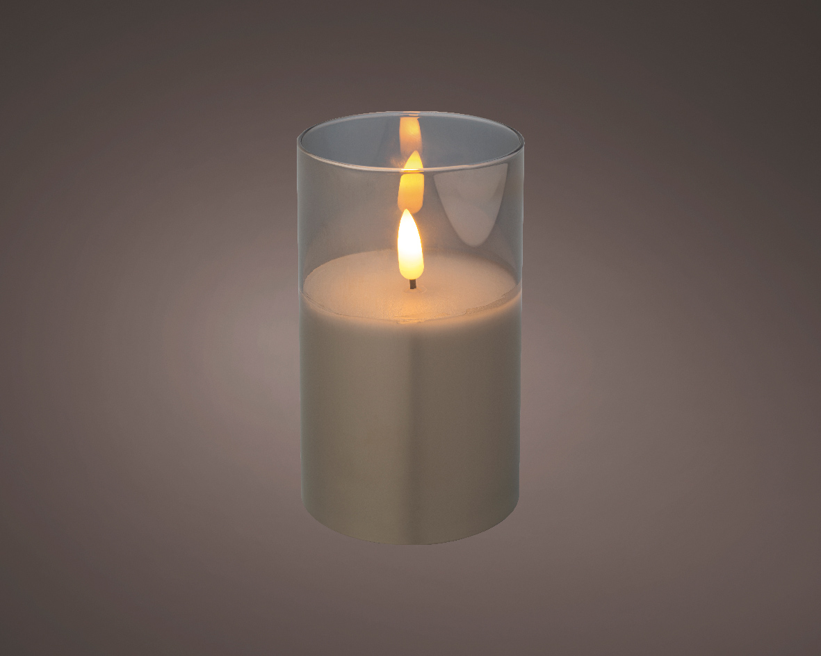 LED kaars cedar bruin met rook glas en vlam effect - 7,5 x 12,5cm - voor binnen LED kaars cedar bruin met rook glas en vlam effect - 7,5 x 12,5cm - voor binnen