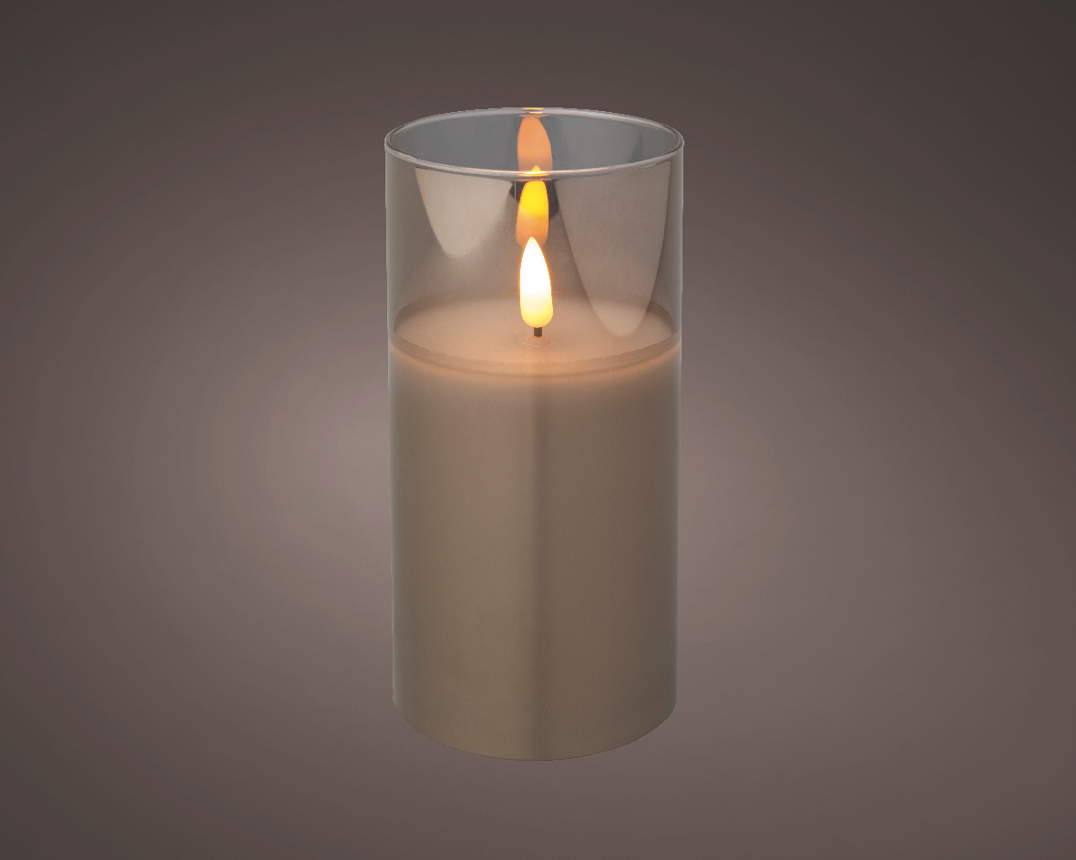 LED kaars cedar bruin met rook glas en vlam effect - 7,5 x 15cm - voor binnen LED kaars cedar bruin met rook glas en vlam effect - 7,5 x 15cm - voor binnen