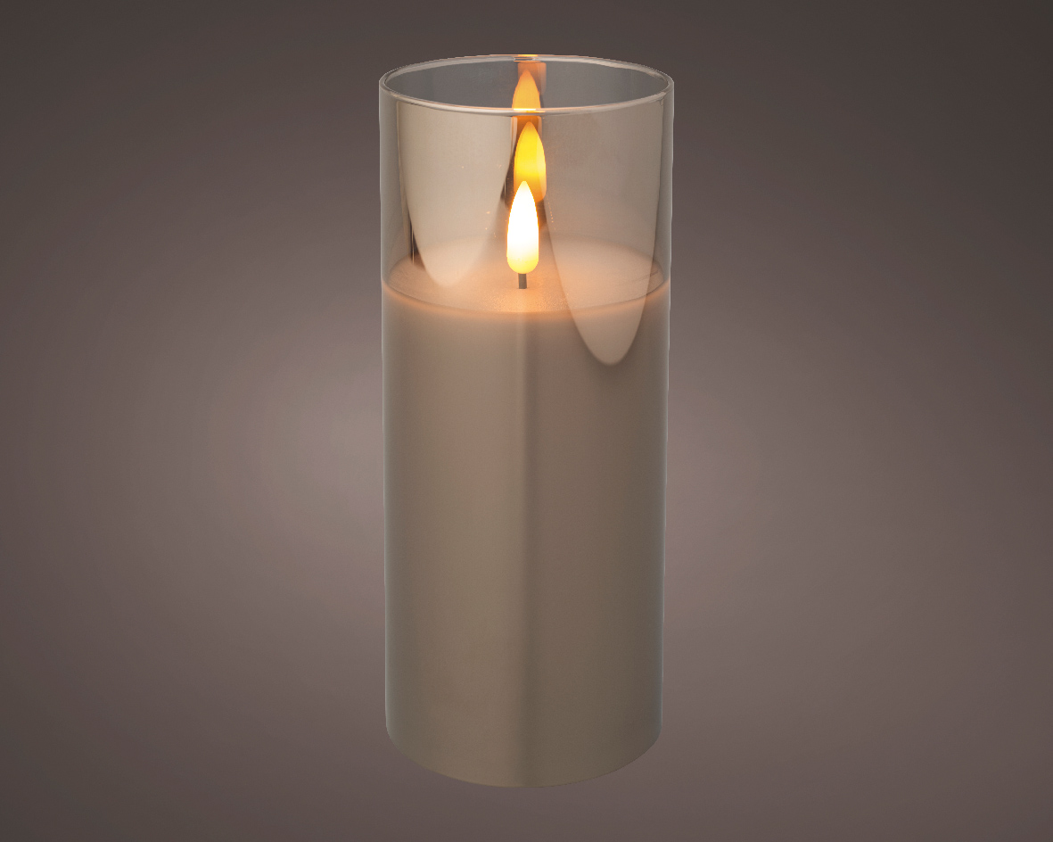 LED kaars cedar bruin met rook glas en vlam effect - 7,5 x 17,5cm - voor binnen