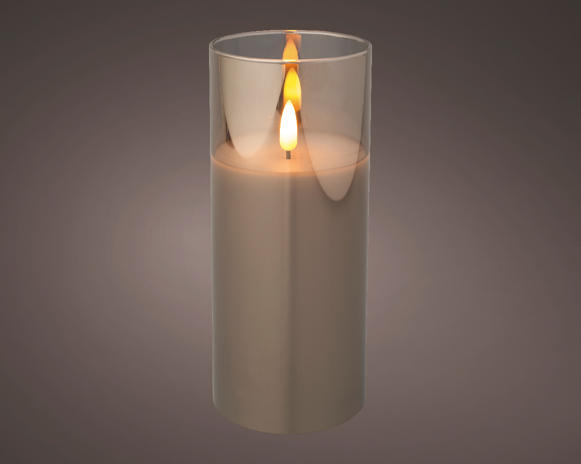 LED kaars cedar bruin met rook glas en vlam effect - 7,5 x 17,5cm - voor binnen LED kaars cedar bruin met rook glas en vlam effect - 7,5 x 17,5cm - voor binnen