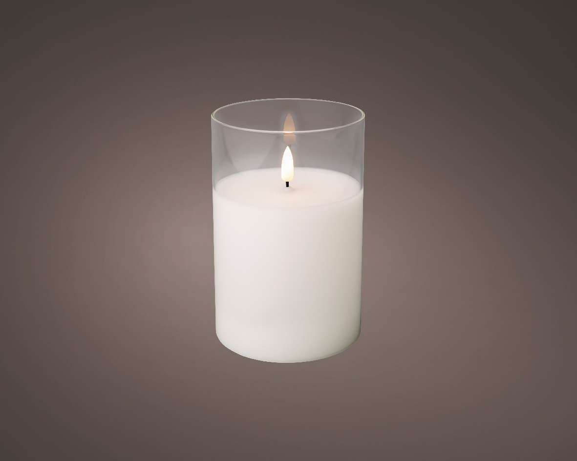 LED kaars wit met helder glas en vlam effect - 10 x 15cm - voor binnen LED kaars wit met helder glas en vlam effect - 10 x 15cm - voor binnen