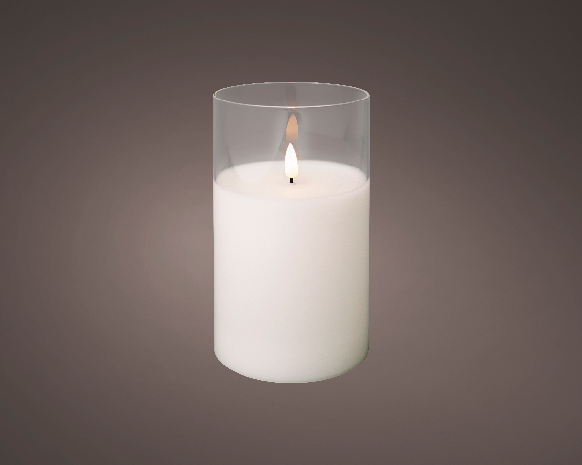 LED kaars wit met helder glas en vlam effect - 10 x 17,5cm - voor binnen LED kaars wit met helder glas en vlam effect - 10 x 17,5cm - voor binnen