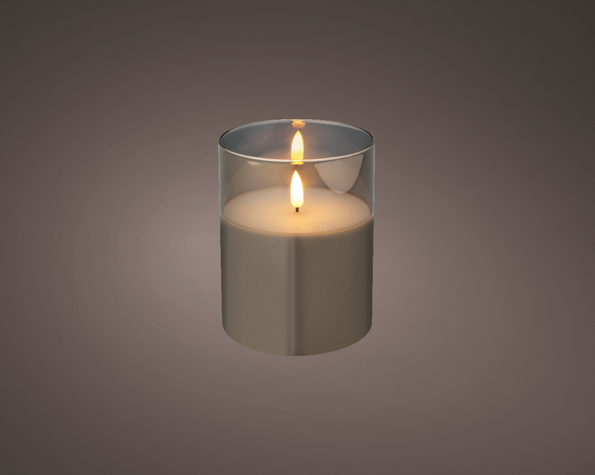LED kaars cedar bruin met rook glas en vlam effect - 10 x 12,5cm - voor binnen