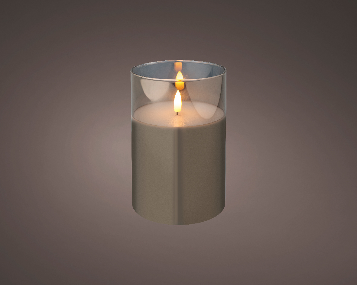 LED kaars cedar bruin met rook glas en vlam effect - 10 x 15cm - voor binnen