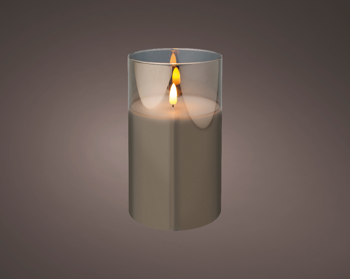 LED kaars cedar bruin met rook glas en vlam effect - 10 x 17,5cm - voor binnen