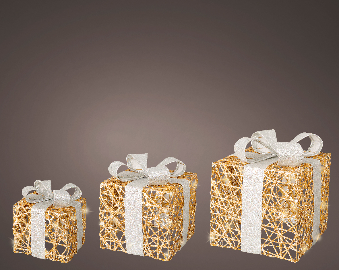 Cadeau set van 3 met LED verlichting - goud zilver Cadeau set van 3 met LED verlichting - goud zilver