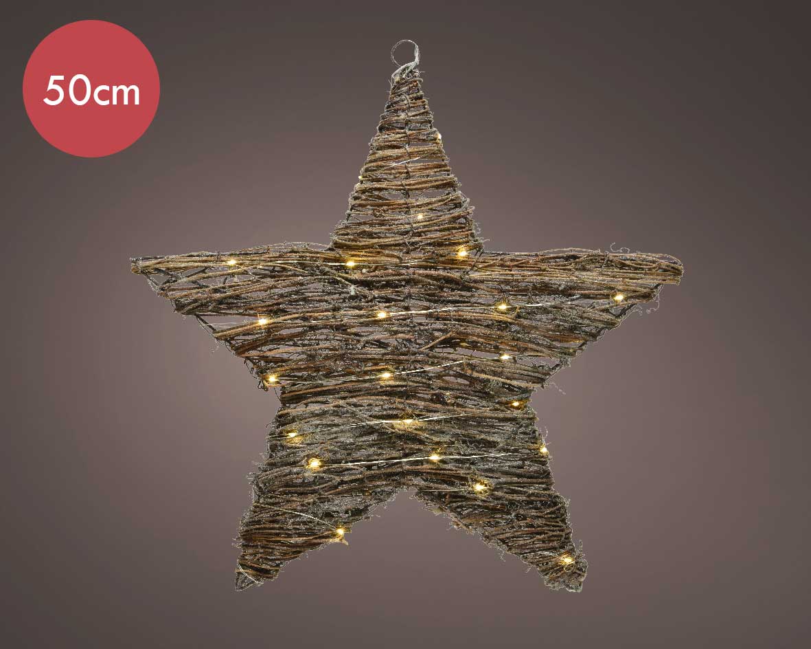 Kerstster Micro LED 50CM -40 lampjes -Rotan -lichtkleur: Warm Wit -Werkt op batterijen -Met timer functie -Kerstdecoratie