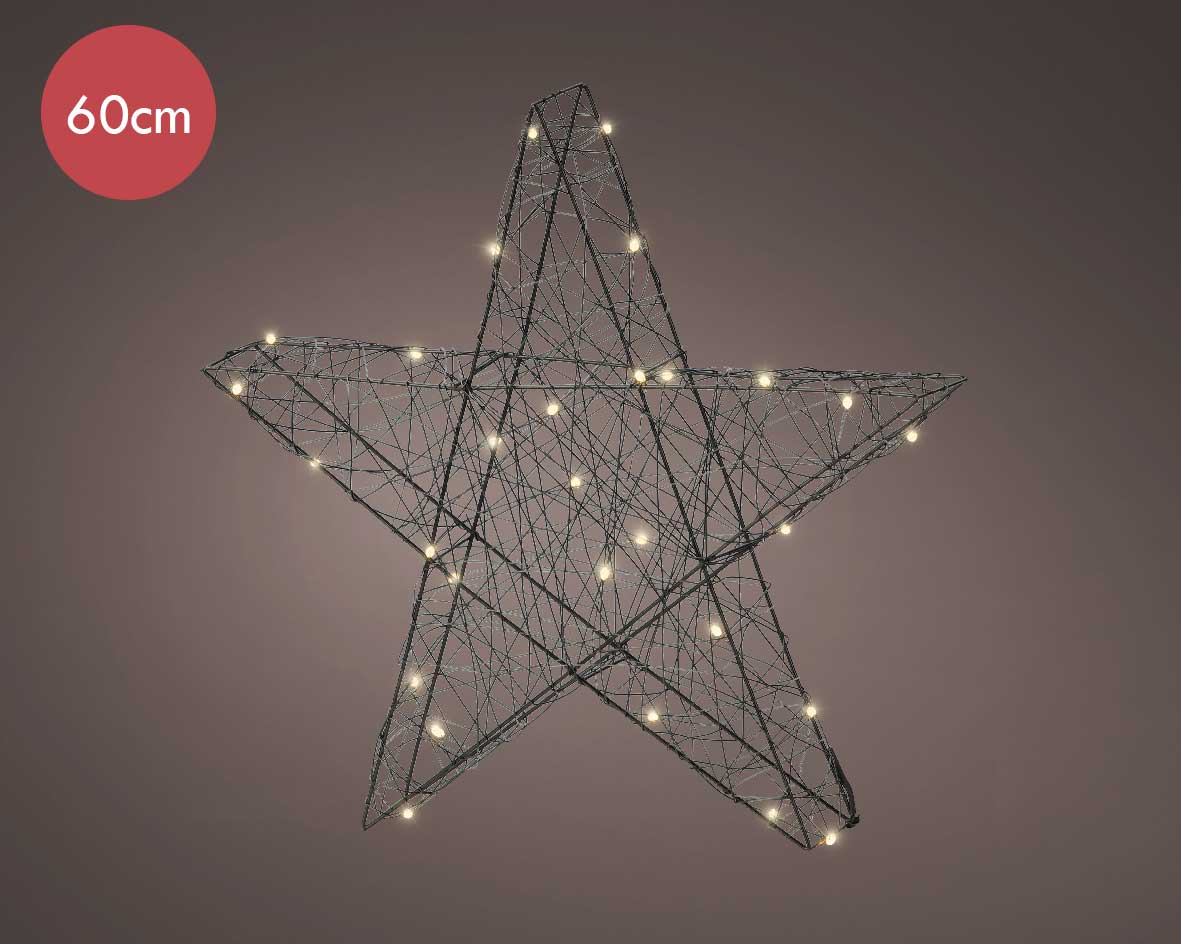 Metalen 3D kerstster zwart met 80 micro LED lampjes -60CM  -Ook geschikt voor buiten  -lichtkleur: Warm Wit -met stekker -Kerstdecoratie