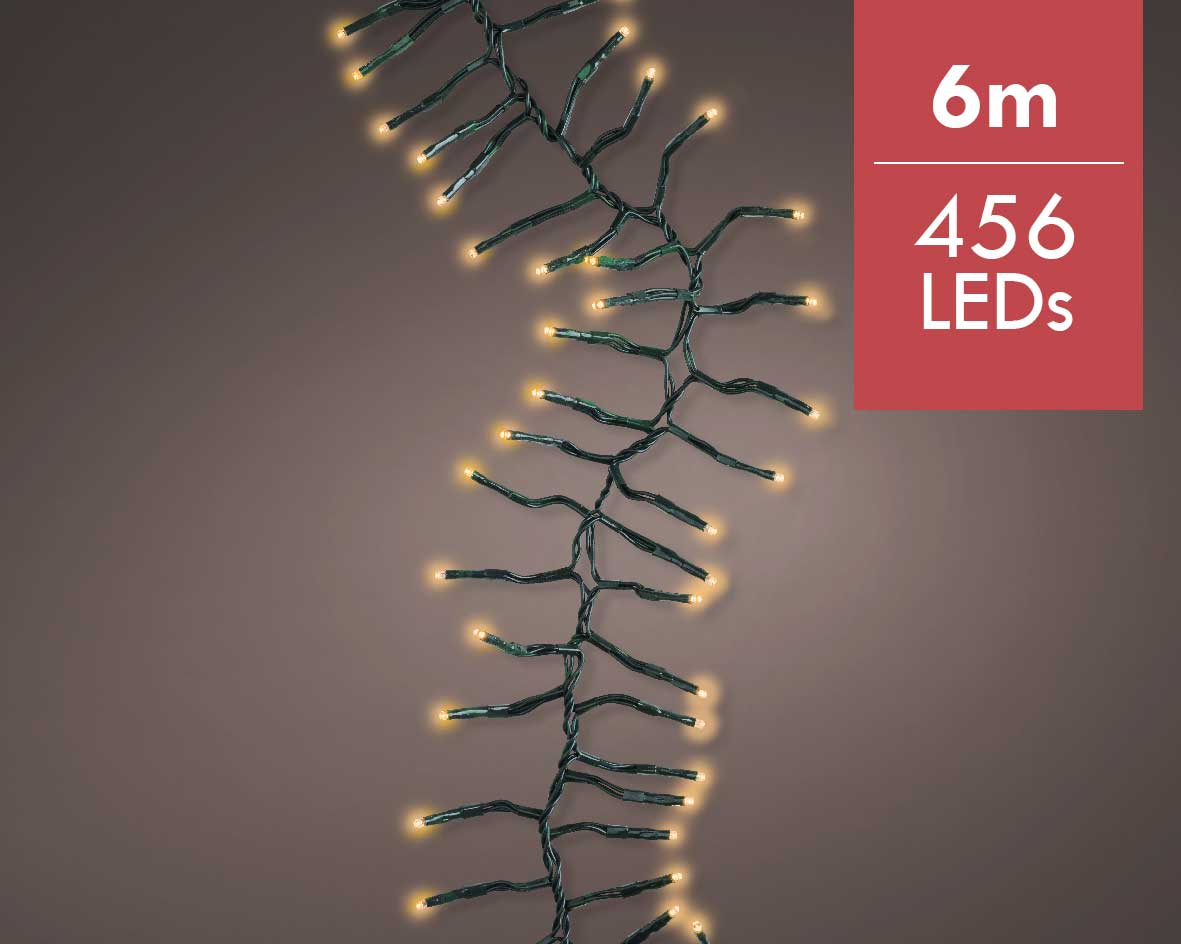 Kerstverlichting LED Cluster String 6M met 8 twinkel effecten -456 lampjes -Ook geschikt voor buiten  -lichtkleur: Warm Wit -met stekker -Kerstdecorat