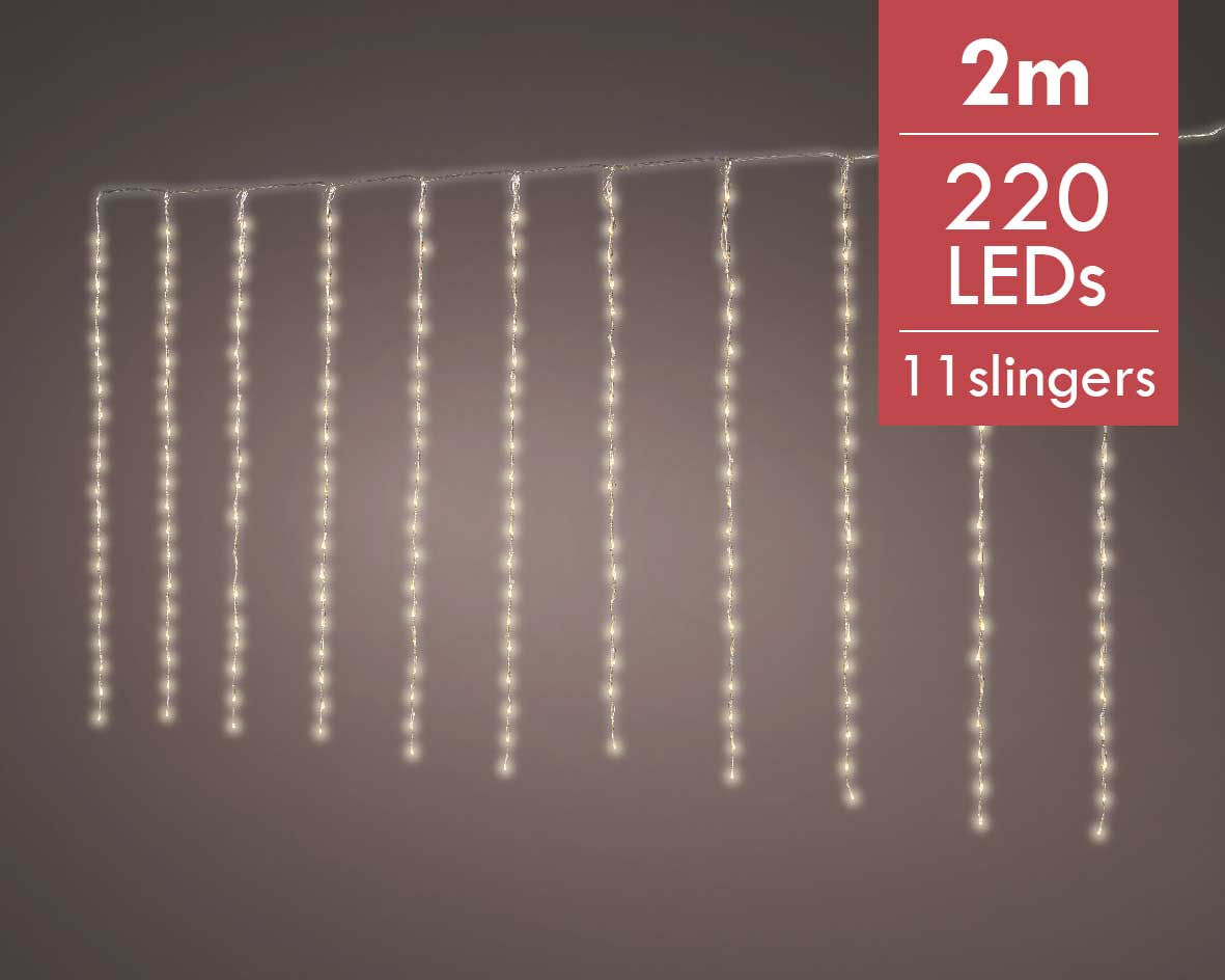 Kerstverlichting Balkon LED String 2M met 11 vertakkingen en 5 lichtfuncties -220 lampjes -Ook geschikt voor buiten  -lichtkleur: Warm Wit -met stekke