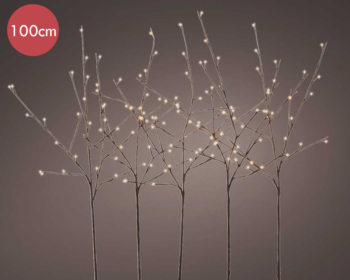 Kunststof kersttakken bruin met 120 micro LED lampjes -100CM  -Ook geschikt voor buiten  -lichtkleur