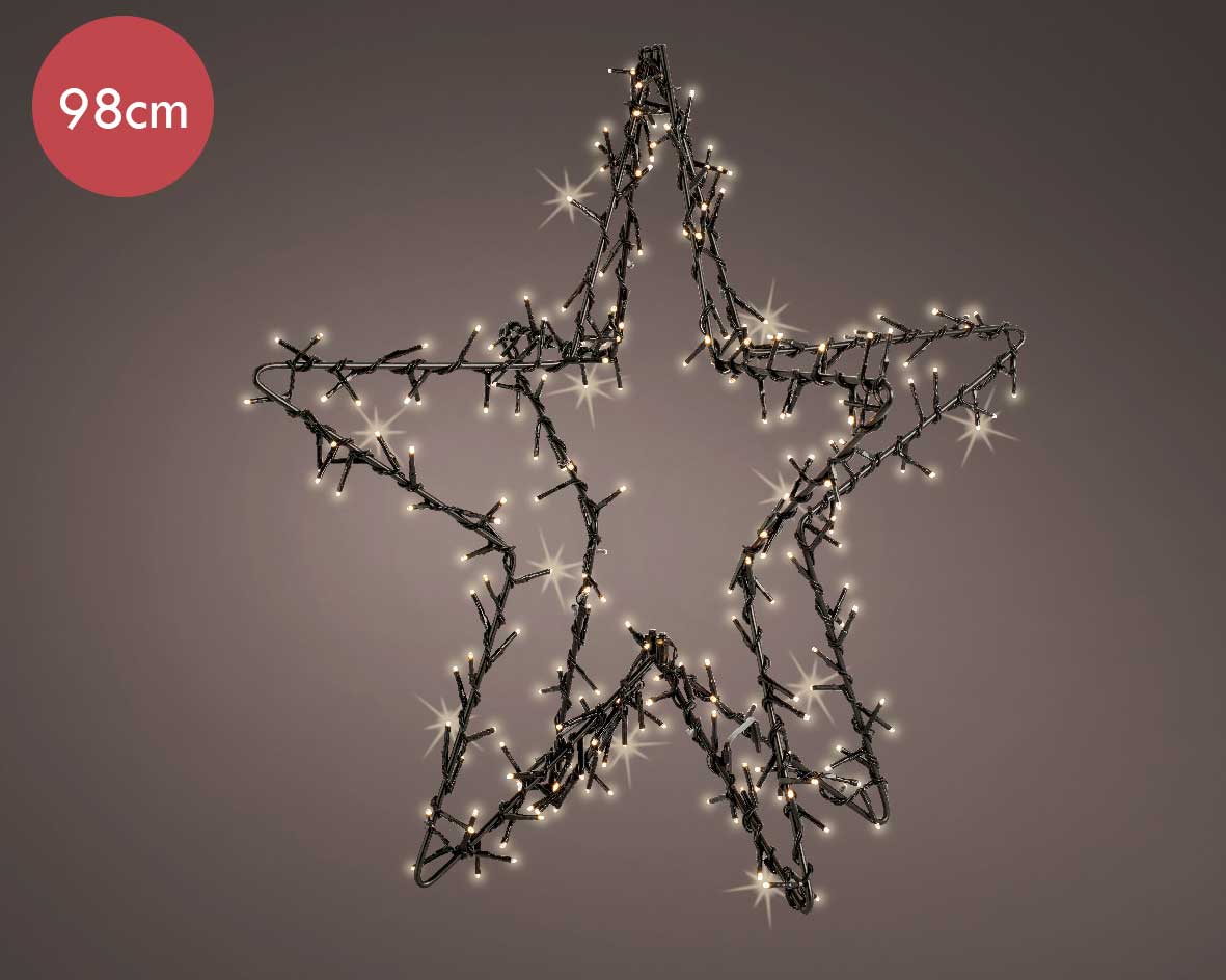Metalen 3D kerstster zwart met 400 micro LED lampjes -98CM  -Ook geschikt voor buiten  -lichtkleur: 