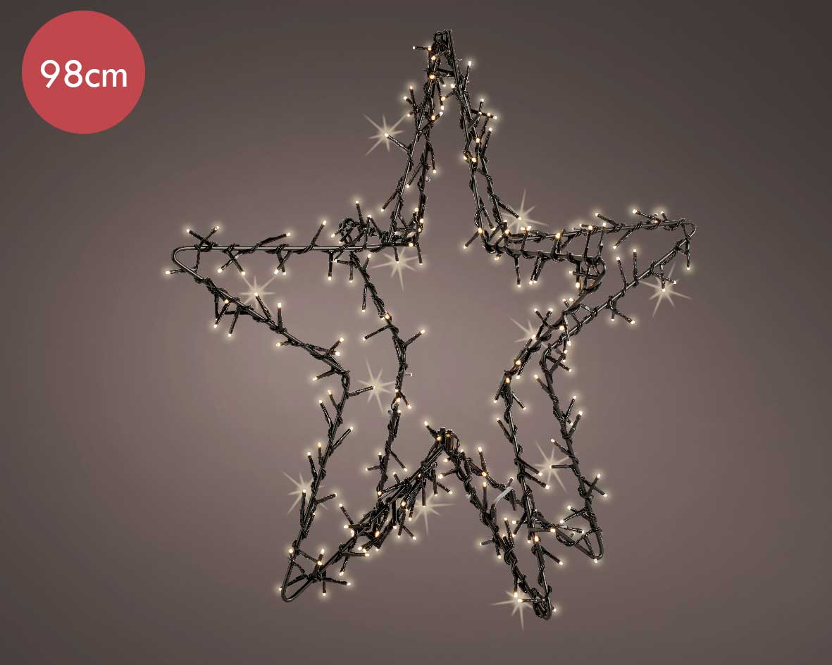 Metalen 3D kerstster zwart met 400 micro LED lampjes -98CM  -Ook geschikt voor buiten  -lichtkleur: Warm Wit -met stekker -Kerstdecoratie