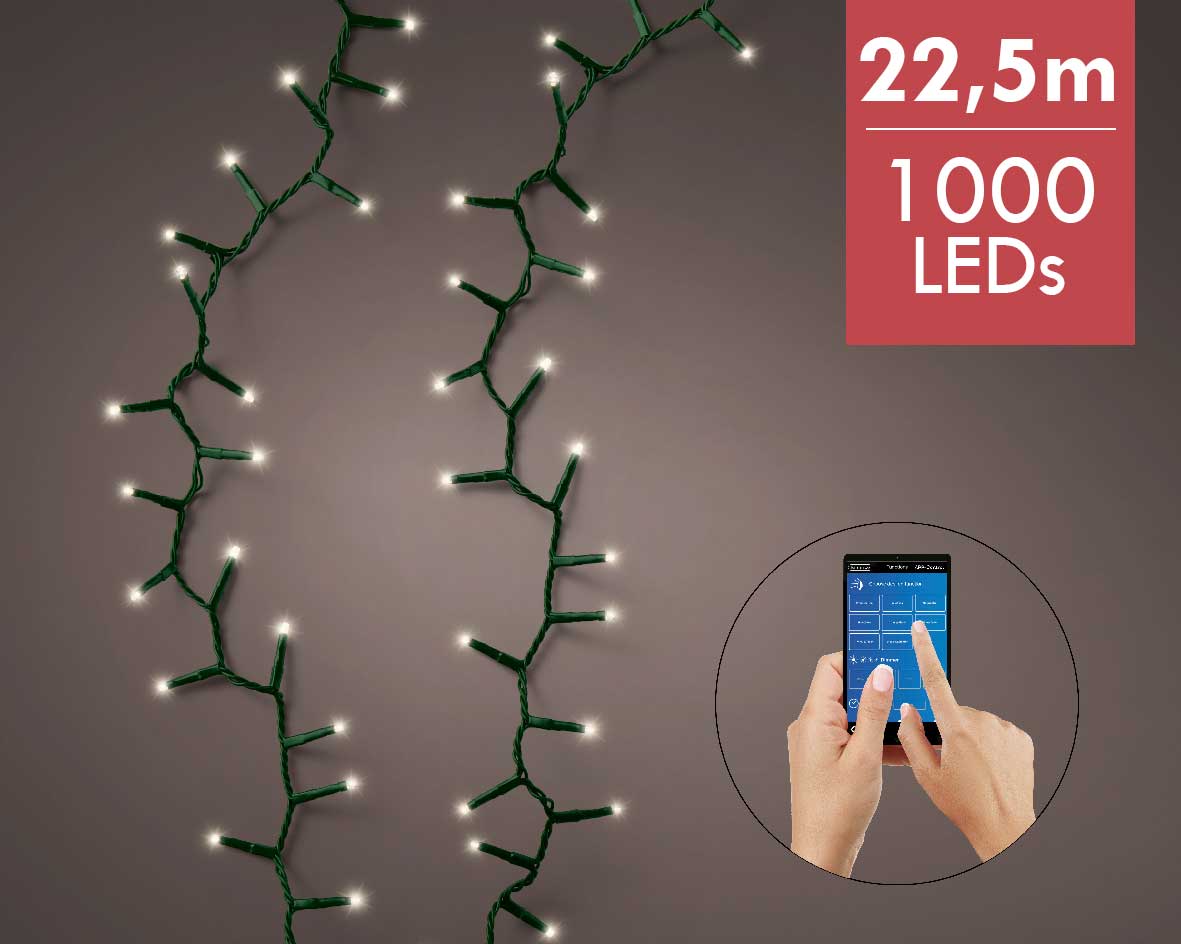 Slimme Kerstboomverlichting LED met app warm wit -22,5M -1000 lampjes -Ook geschikt voor buiten  -lichtkleur: Warm Wit -met stekker -Kerstdecoratie