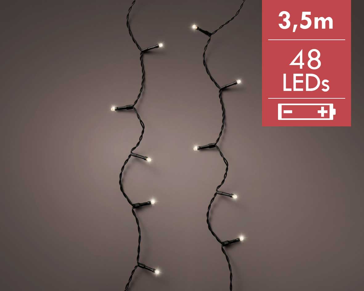 Kerstverlichting batterij LED durawise strings 3,5M -48 lampjes -Ook geschikt voor buiten  -lichtkleur: Warm Wit -Werkt op batterijen -Met timer funct
