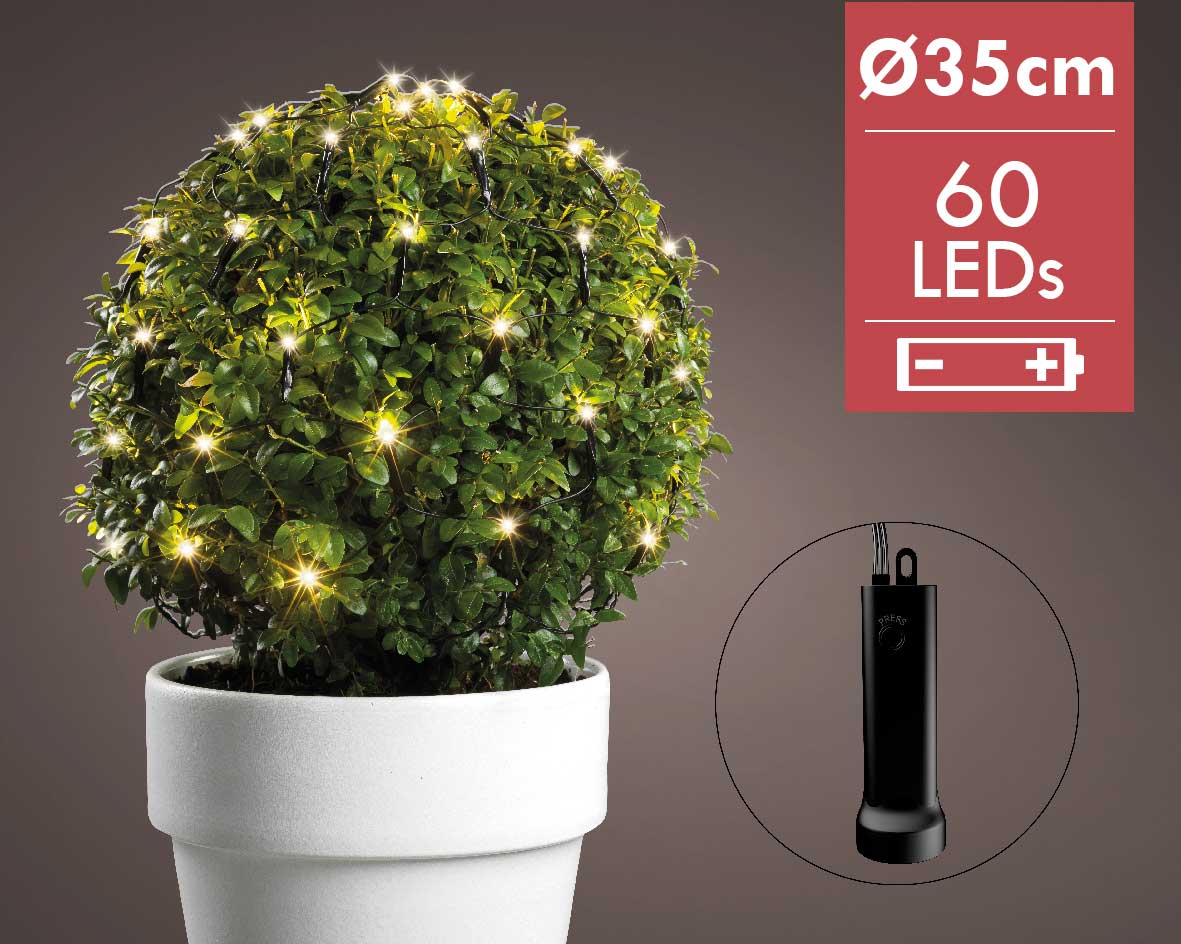 Kerstverlichting LED durawise lichtnet -div lichtstanden Ø 35cm -60 lampjes -Ook geschikt voor buiten  -lichtkleur: Warm Wit -Werkt op batterijen -Met