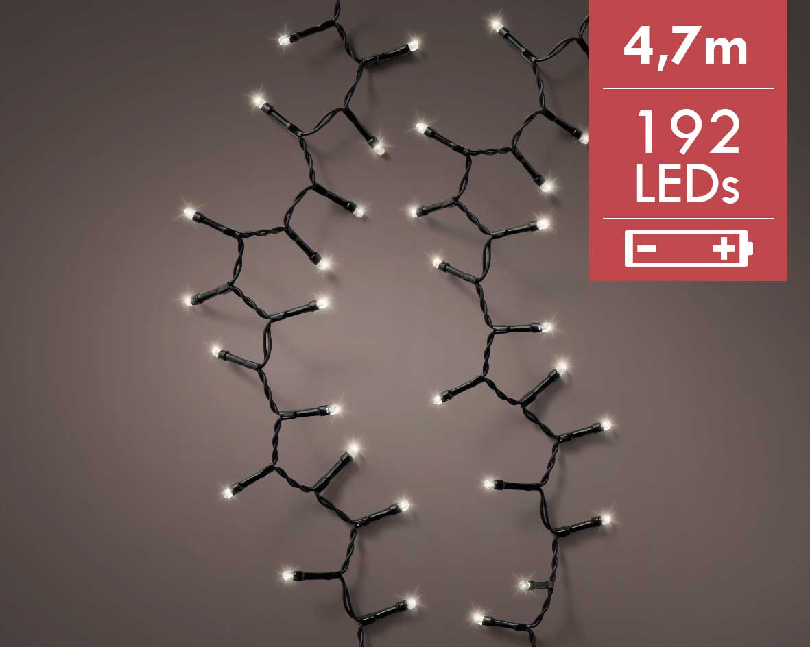 Kerstverlichting batterij LED durawise compact strings 4,7M -192 lampjes -div lichtstanden  -Ook geschikt voor buiten  -lichtkleur: Warm Wit -Werkt op