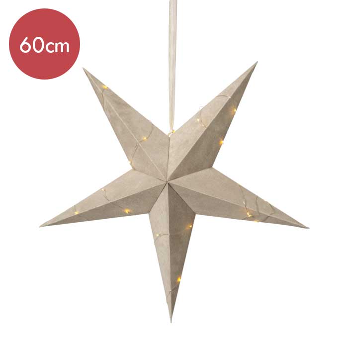 Fluwelen kerstster beige met lampjes -lichtkleur: Warm Wit -Werkt op batterijen -Met timer functie -Kerstdecoratie