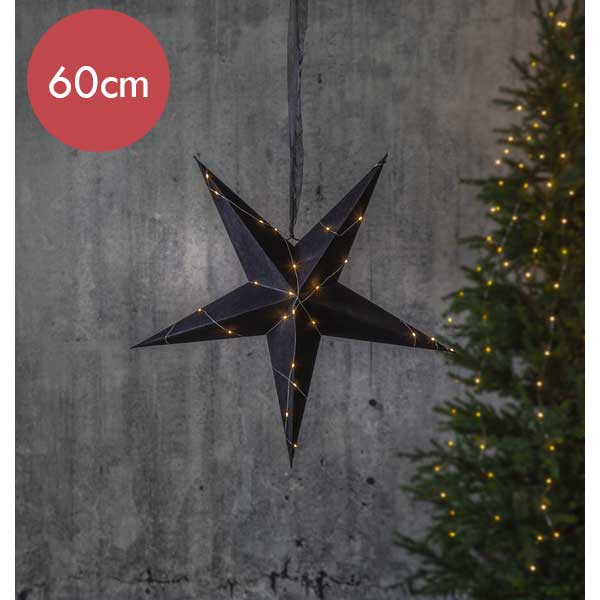 Zwarte kerstster met 40 micro LED lampjes op batterijen -60cm -lichtkleur: Warm Wit -Werkt op batterijen -Met timer functie -Kerstdecoratie